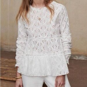 White Sézane eyelet long sleeved blouse sz s xs 36